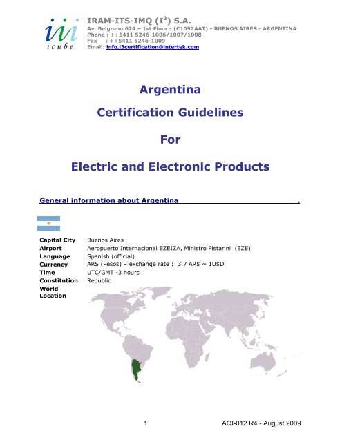 Argentina Certification Guidelines For Electric And - Intertek