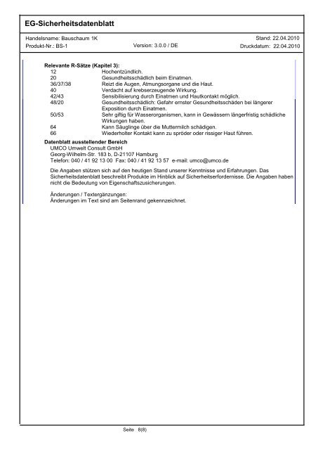 EG-Sicherheitsdatenblatt Bauschaum 1K Pistolenschaum ... - Lugato