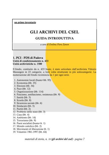 GLI ARCHIVI DEL CSEL. Una guida introduttiva. - Centro Studi ...