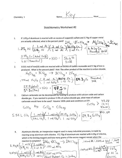 Stoichiometry Worksheet #2