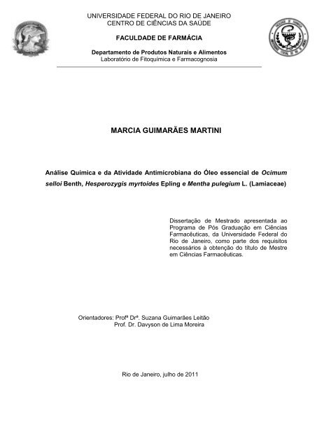 Análise química e da atividade antimicrobiana dos óleos ... - UFRJ