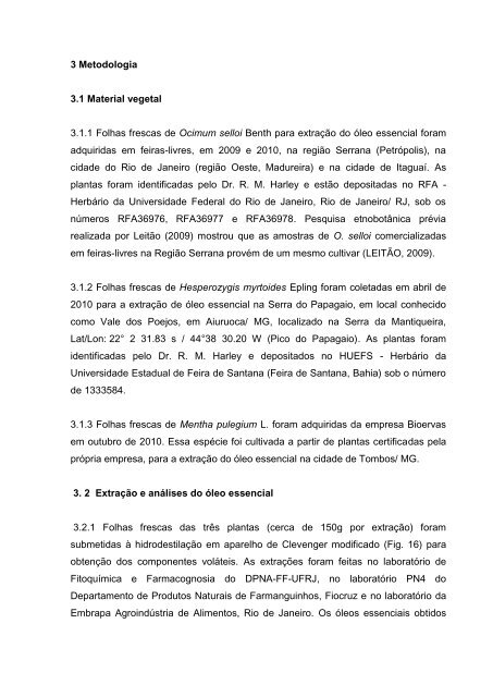 Análise química e da atividade antimicrobiana dos óleos ... - UFRJ