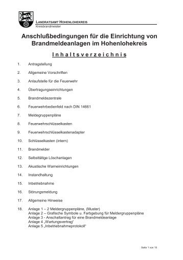 AnschluÃbedingungen fÃ¼r die Einrichtung von Brandmeldeanlagen ...