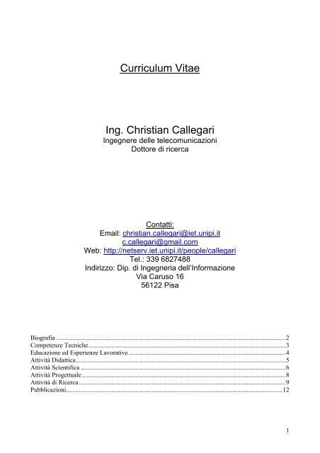 Curriculum Vitae Ing. Christian Callegari
