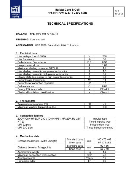 TECHNICAL SPECIFICATIONS - ETI, S.A.