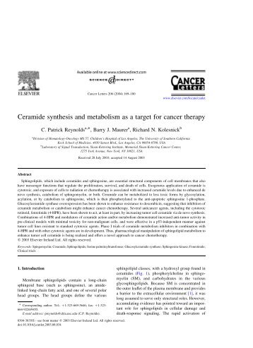 Ceramide synthesis and metabolism as a target for cancer ... - NANT