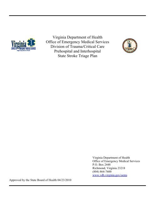 State Trauma Triage Plan - Virginia Department of Health ...