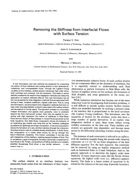 Removing the Stiffness from Interfacial Flows with Surface Tension