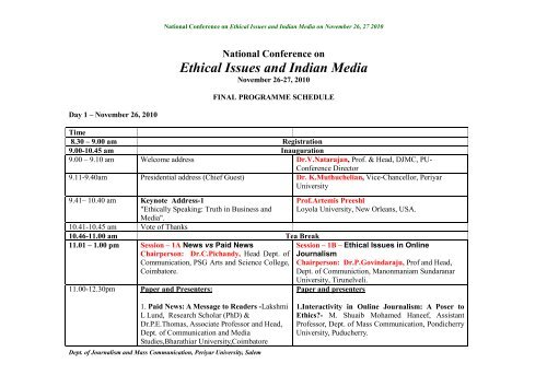 National Conference on Ethical Issues and Indian Media