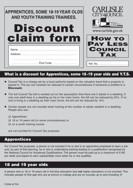 Application for Council Tax Discount - Apprentices, some 18-19 yr ...