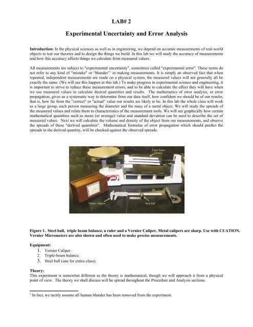 Lab #2: Experimental Uncertainty And Error Analysis