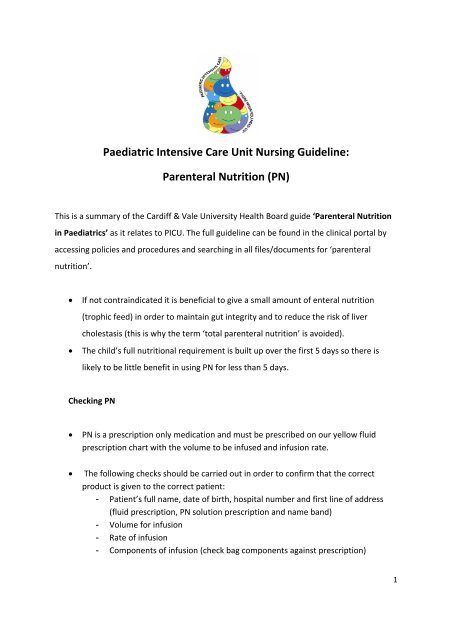 Parenteral Nutrition - Cardiff PICU