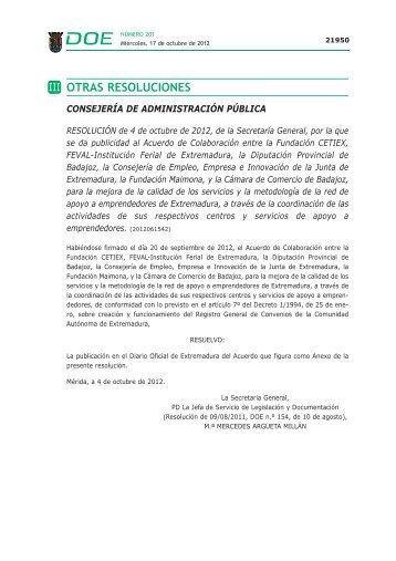 OTRAS RESOLUCIONES - Diario Oficial de Extremadura - Gobierno ...