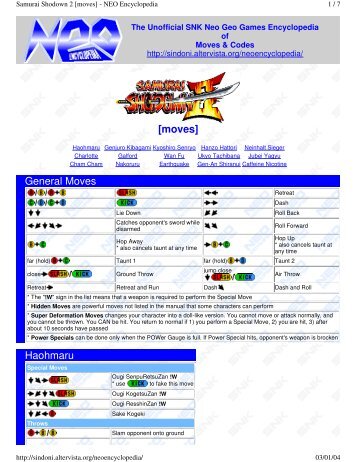 [moves] General Moves Haohmaru - Neo-Arcadia.com