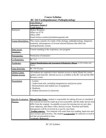 Course Syllabus RC 242 Cardiopulmonary Pathophysiology