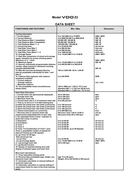 Model Z2 DATA SHEET - VDO