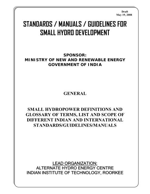 standards / manuals / guidelines for small hydro development