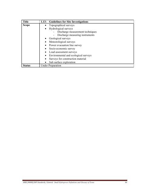 standards / manuals / guidelines for small hydro development