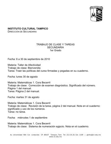 INSTITUTO CULTURAL TAMPICO TRABAJO DE CLASE Y TAREAS ...
