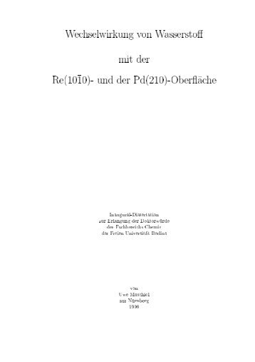 Wechselwirkung von Wasserstoff mit der Re(10 10)- und der Pd(210 ...