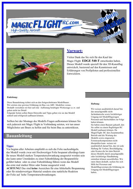 Bauanleitung - Magic Flight - RC . com
