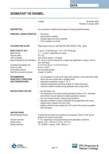 SigmaFast HS Enamel Technical Data Sheet - Promain