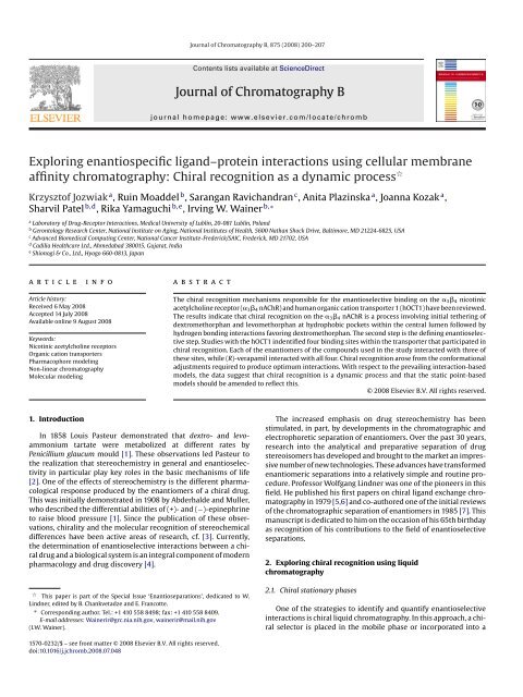 Journal of Chromatography B Exploring enantiospecific ligand ... - ISP