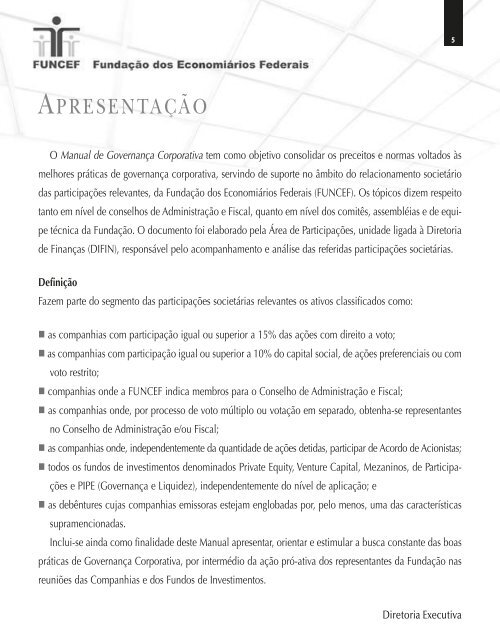 Manual de governanÃ§a corporativa da FUNCEF