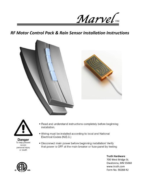 RF Motor Control Pack Rain Sensor Installation Truth Hardware