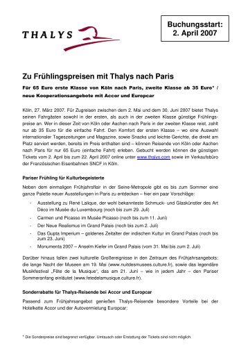 Zu Frühlingspreisen mit Thalys nach Paris