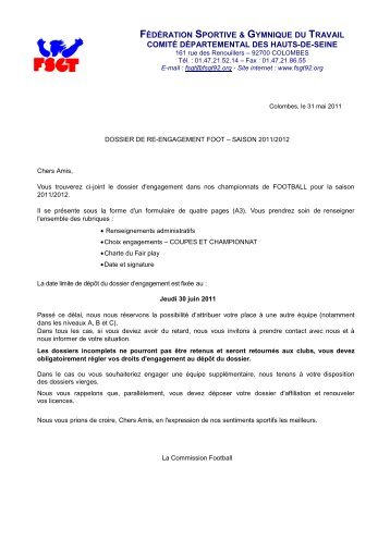 texte courrier accompagnement - FSGT 92