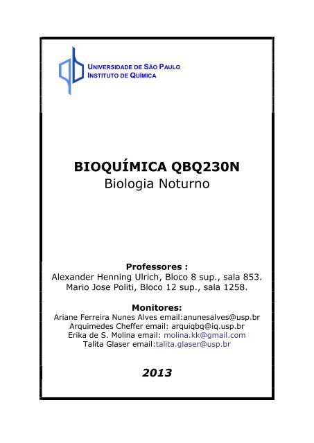 Apostila QBQ 230N - Instituto de QuÃ­mica - USP