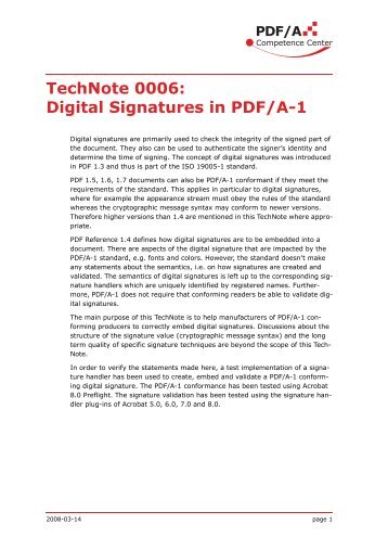 TechNote 0006: Digital Signatures in PDF/A-1