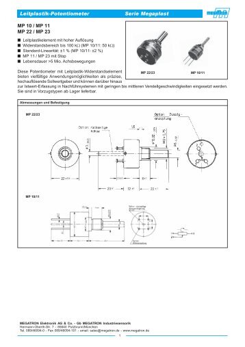 Leitplastik-Potentiometer Serie Megaplast MP 10 / MP 11 MP 22 ...