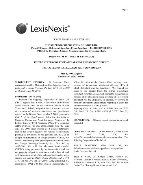 Shipping Corp Of India Ltd V Jaldhi Overseas Pte Lyons Flood
