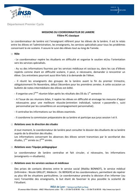 DÃ©partement Premier Cycle MISSIONS DU COORDONNATEUR DE ...