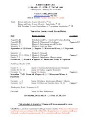 CHEMISTRY 261 Tentative Lecture and Exam Dates