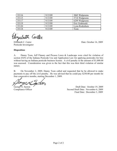 SUMMARY OF CIVIL PENALTIES - Office of Indiana State Chemist