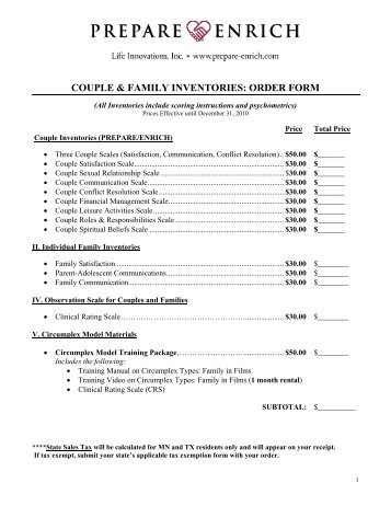 Couple & Family Inventories: Order Form - Prepare/Enrich