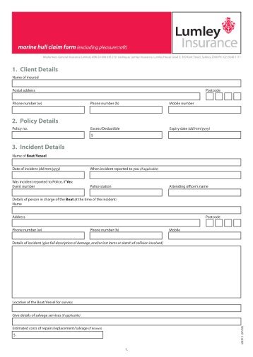 Marine Hull Claim Form - Lumley Insurance