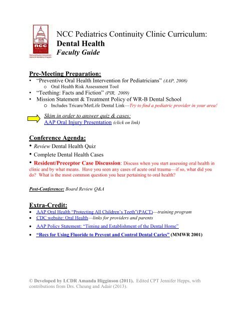 Dental Health - NCC Pediatrics Residency at Walter Reed