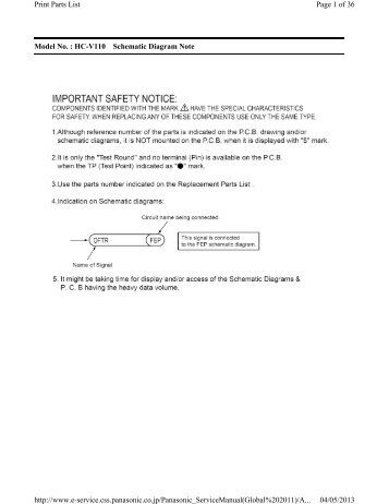 Model No. : HC-V110 Schematic Diagram Note Page 1 of 36 Print ...