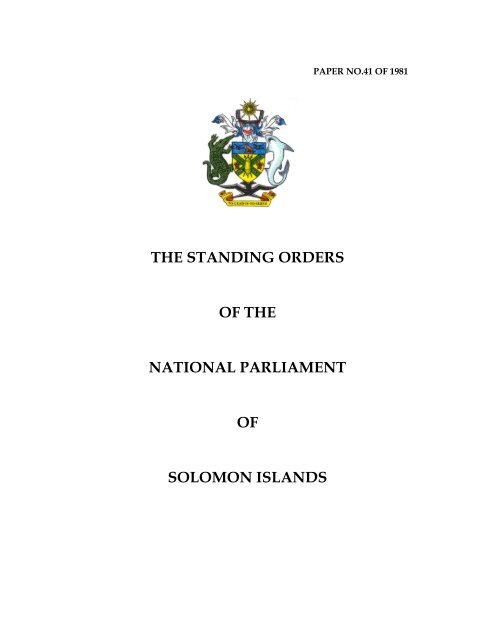 the standing orders of the national parliament of solomon islands