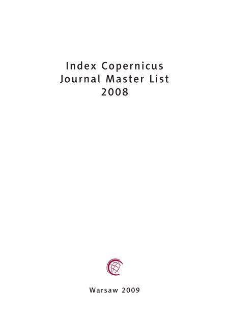 Index Copernicus Journal Master List 2008 - IC Journals Master List