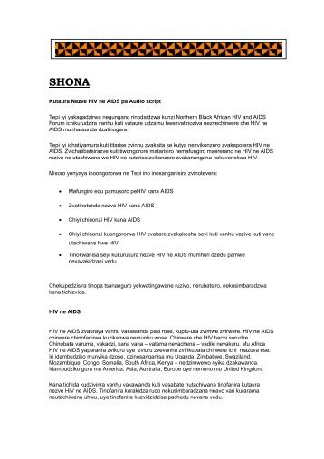 Shona script (180kb pdf) - Centre for HIV & Sexual Health