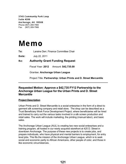 Authority Grant Funding Request Requested Motion: Approve a ...