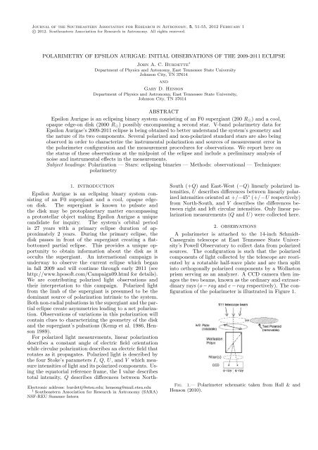 POLARIMETRY OF EPSILON AURIGAE: INITIAL ... - JSARA