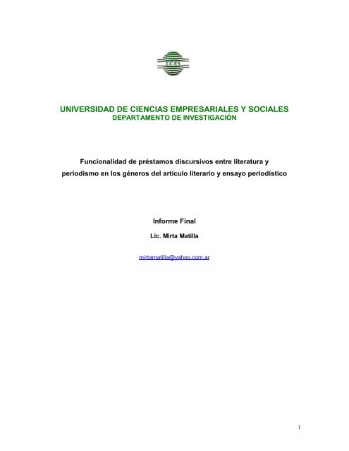 Funcionalidad de préstamos discursivos entre literatura y ... - UCES