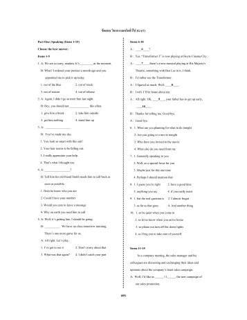 (68) (GAT) Part One: Speaking (Items 1-15) Choose the best answer ...