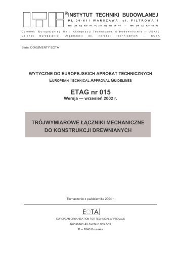 ETAG nr 015 - Dokumenty Unii Europejskiej - Instytut Techniki ...